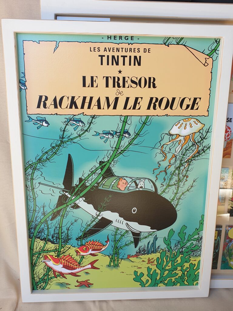 Cuadros de Tintin y Milu Portada 74x54 El tesoro marco blanco